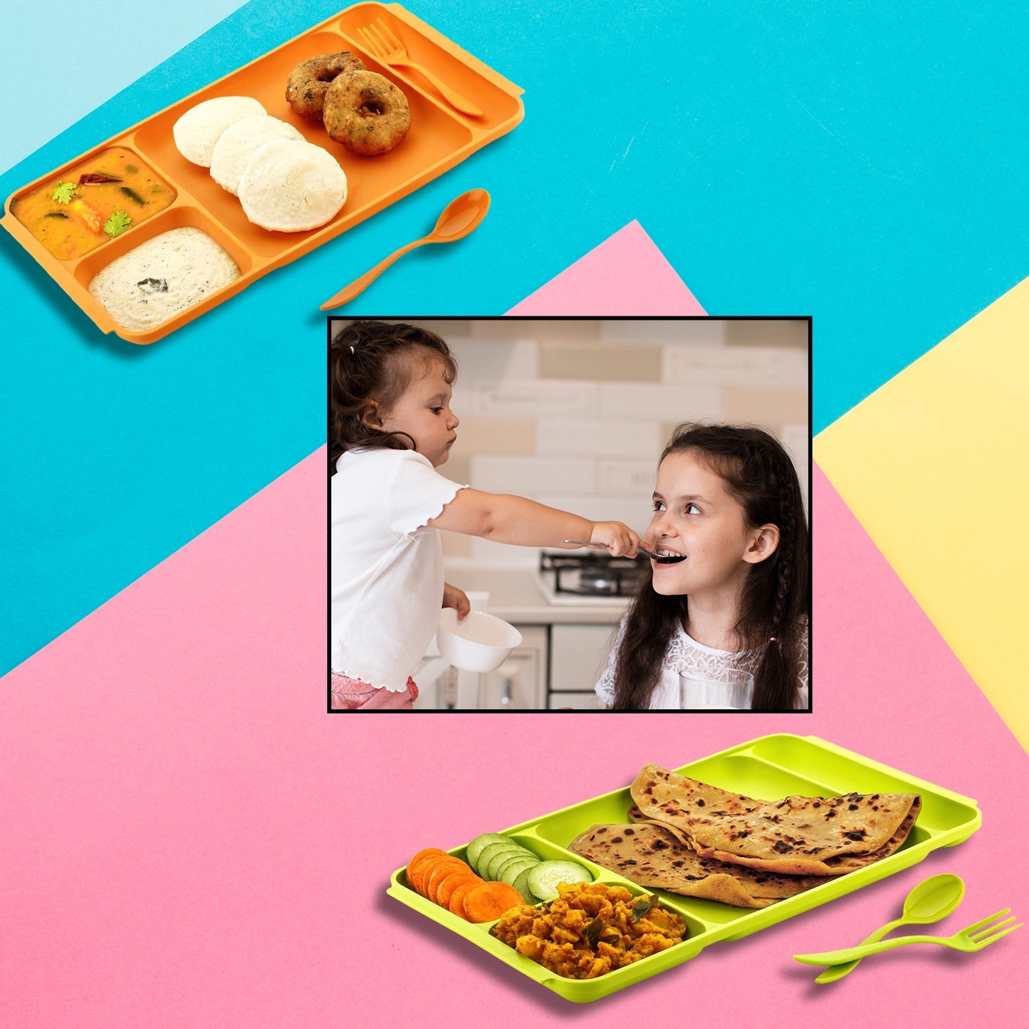 2037 4Compartment Dish with Spoon and Fork(2 Dish Set with 1Spoon and 1Fork) Dinner Plate Plastic Compartment Plate Pav Bhaji Plate 4-Compartments Divided Plastic Food Plate. DeoDap 2037 4Compartment Dish with Spoon and Fork(2 Dish Set with 1Spoon and 1Fork) Dinner Plate Plastic Compartment Plate Pav Bhaji Plate 4-Compartments Divided Plastic Food Plate. DeoDap